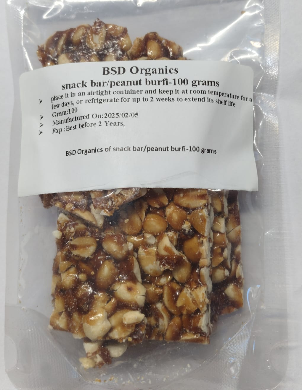 BSD Organics of snack bar/peanut burfi-100 grams