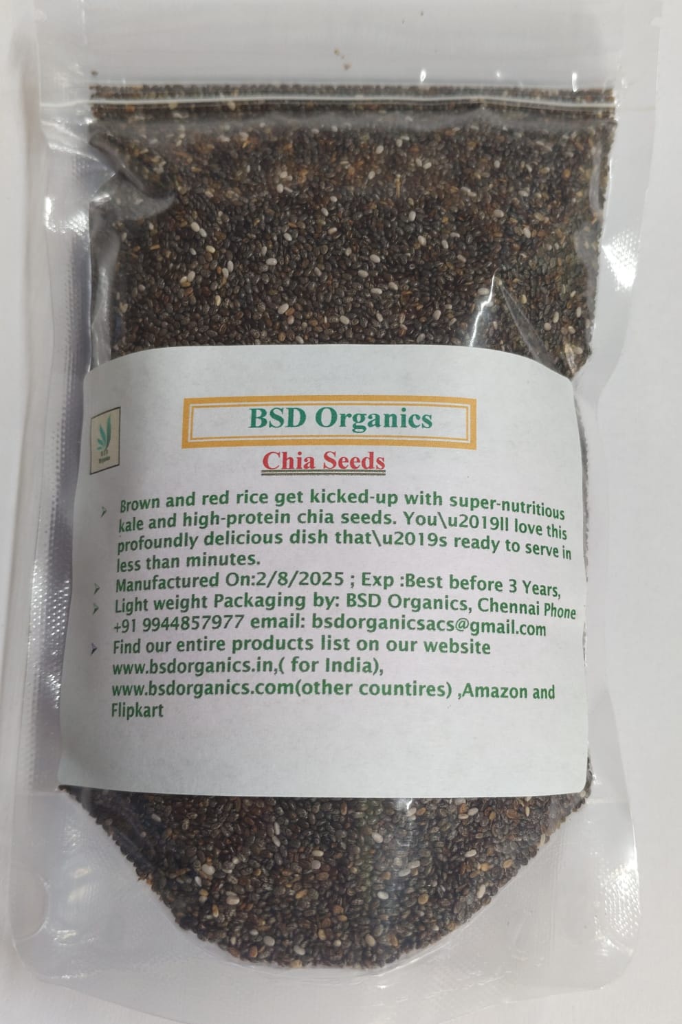 BSD Organics Herby Chia/sabza/falooda tukmaria Seed for Pudding,Smoothies and More - 250 Gram / 8.8 Ounce