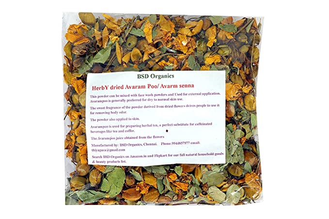 BSD Organics HerbY dried Avaram Poo/ Avarm senna/ Senna Auriculata / Tanner's cassia / Tamgedu for tea, skin care and more - 200 Grams , 0.44 Pounds, 7 Ounce