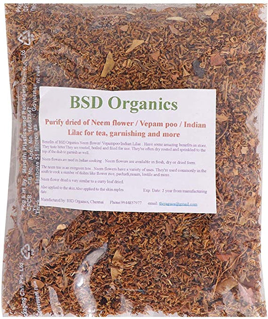 BSD Organics Purify dried Neem flower / Vepam poo / Indian Lilac for tea, garnishing and more - 50 gram, 0.11 Pounds