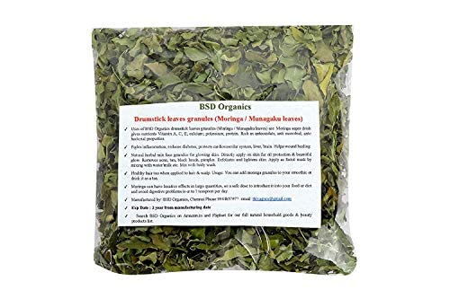 BSD Organics whole drumstick dried leaves / granules (Moringa / Munagaku leaves) (100 Gram / 3.5 Ounce)